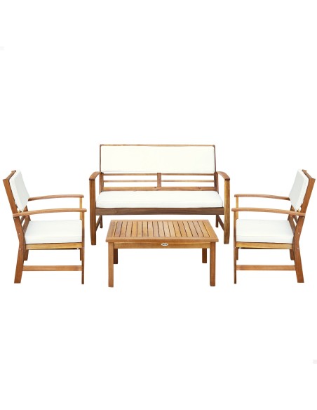 Conjunto de madera para jardín Mesa, sofá y sillón| Distria