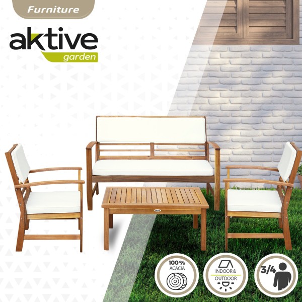 Conjunto de madera para jardín Mesa, sofá y sillón| Distria