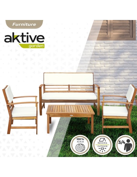 Conjunto de madera para jardín Mesa, sofá y sillón| Distria