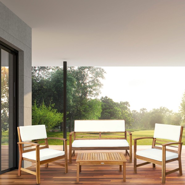 Conjunto de madera para jardín Mesa, sofá y sillón| Distria