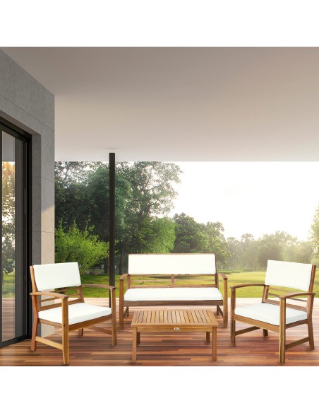 Conjunto de madera para jardín Mesa, sofá y sillón| Distria