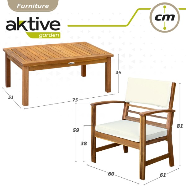 Conjunto de madera para jardín Mesa, sofá y sillón| Distria