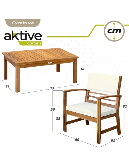 Conjunto de madera para jardín Mesa, sofá y sillón| Distria