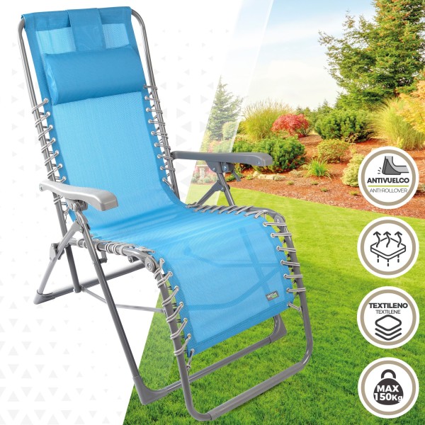 Silla tumbona plegable jardín azul Gravedad 0 | Distria