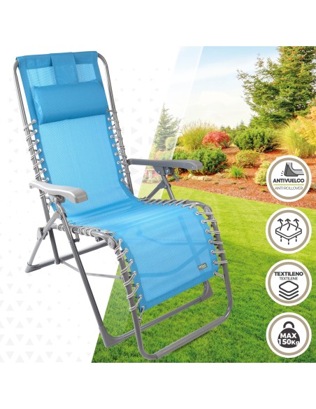 Silla tumbona plegable jardín azul Gravedad 0 | Distria