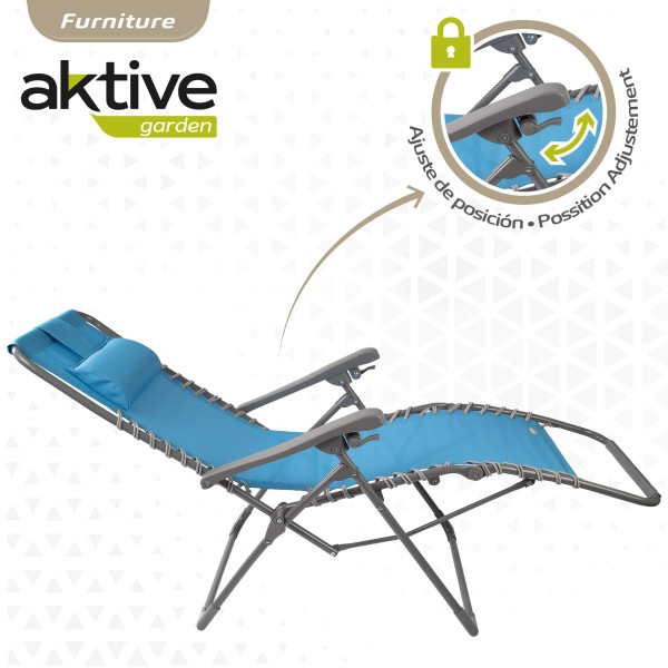 Silla tumbona plegable jardín azul Gravedad 0 | Distria