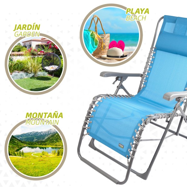 Silla tumbona plegable jardín azul Gravedad 0 | Distria
