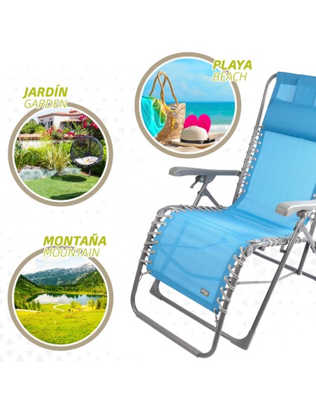 Silla tumbona plegable jardín azul Gravedad 0 | Distria