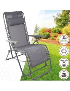 Silla tumbona plegable jardín gris Gravedad 0 | Distria 2