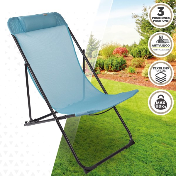 Silla tumbona plegable azul - Muebles de jardín | Distria