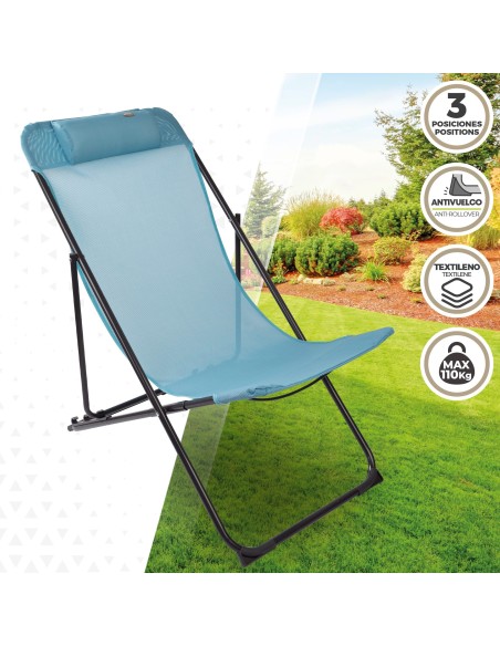 Silla tumbona plegable azul - Muebles de jardín | Distria