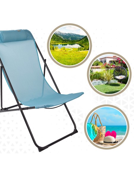 Silla tumbona plegable azul - Muebles de jardín | Distria
