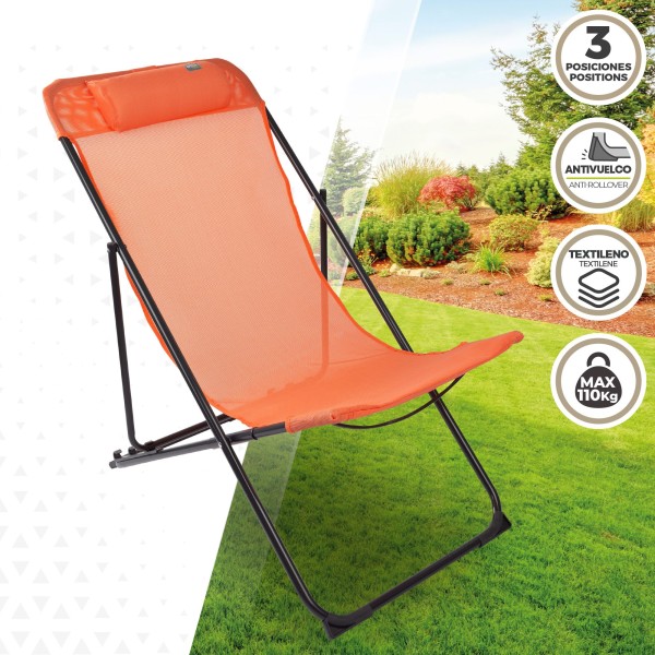Silla tumbona plegable naranja - Muebles de jardín | Distria