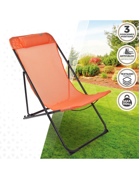 Silla tumbona plegable naranja - Muebles de jardín | Distria