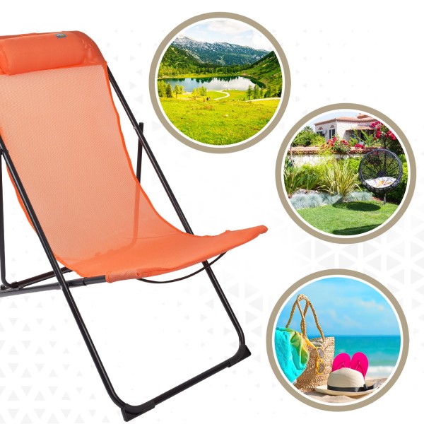 Silla tumbona plegable naranja - Muebles de jardín | Distria