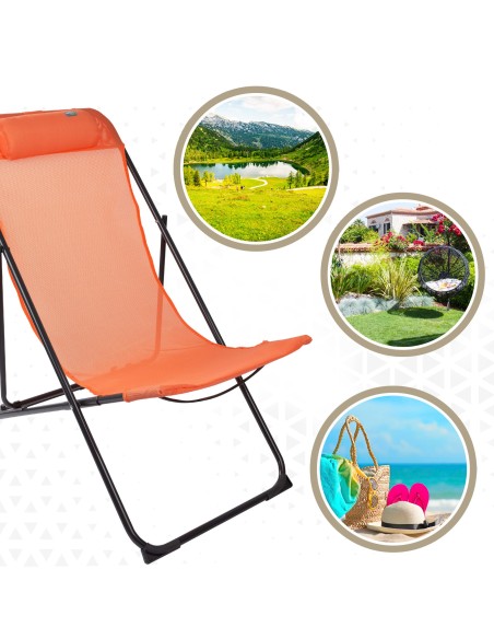 Silla tumbona plegable naranja - Muebles de jardín | Distria