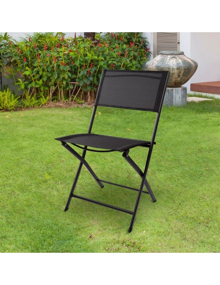 Silla plegable jardín negra con asa transporte | Distria