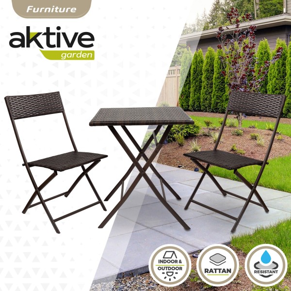 Conjunto mesa y sillas terraza plegable ratán | Distria