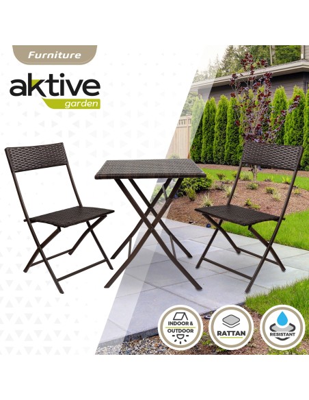 Conjunto mesa y sillas terraza plegable ratán | Distria