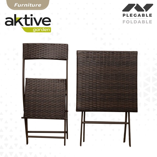 Conjunto mesa y sillas terraza plegable ratán | Distria