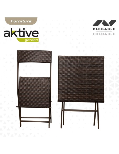 Conjunto mesa y sillas terraza plegable ratán | Distria
