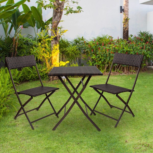 Conjunto mesa y sillas terraza plegable ratán | Distria