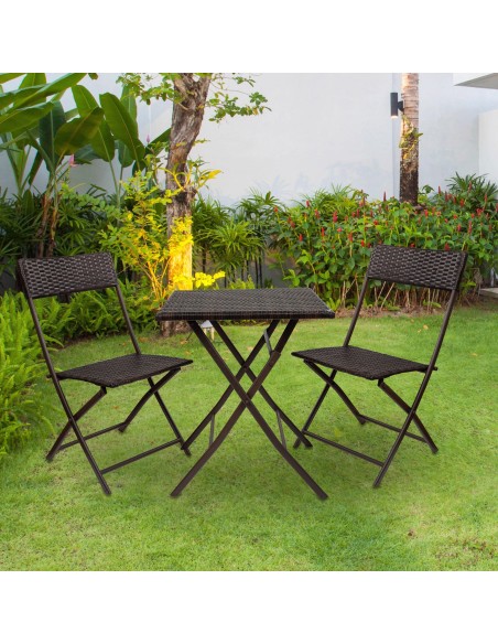 Conjunto mesa y sillas terraza plegable ratán | Distria