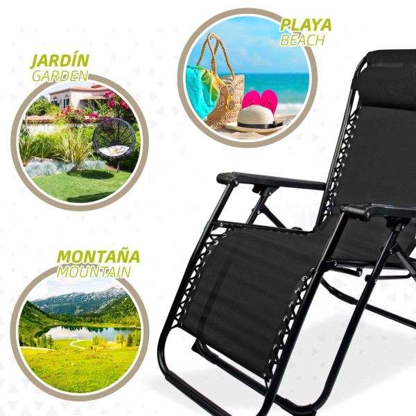 Tumbona de playa negra Gravedad Cero | Distria