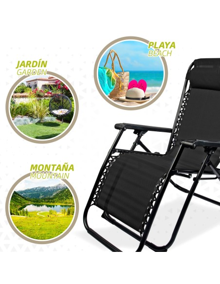Tumbona de playa negra Gravedad Cero | Distria
