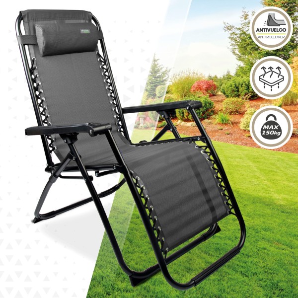 Silla tumbona plegable jardín gris oscuro | Distria