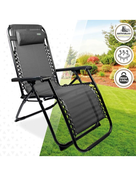 Silla tumbona plegable jardín gris oscuro | Distria