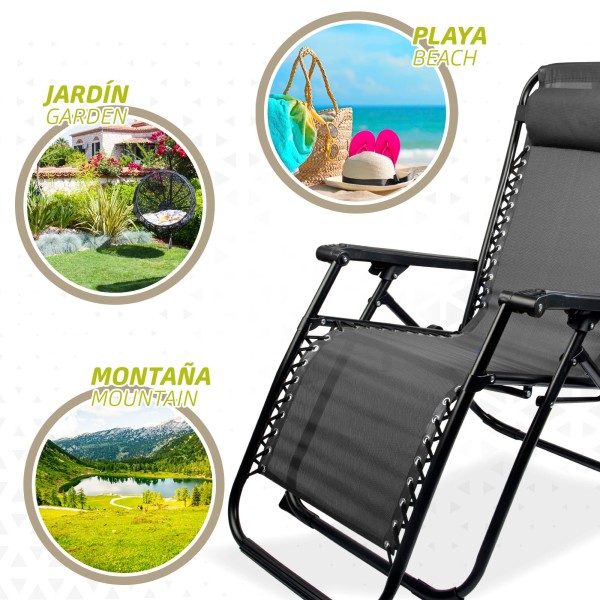 Silla tumbona plegable jardín gris oscuro | Distria