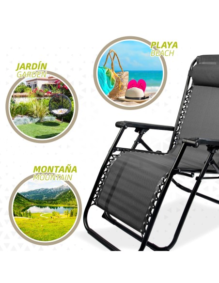 Silla tumbona plegable jardín gris oscuro | Distria