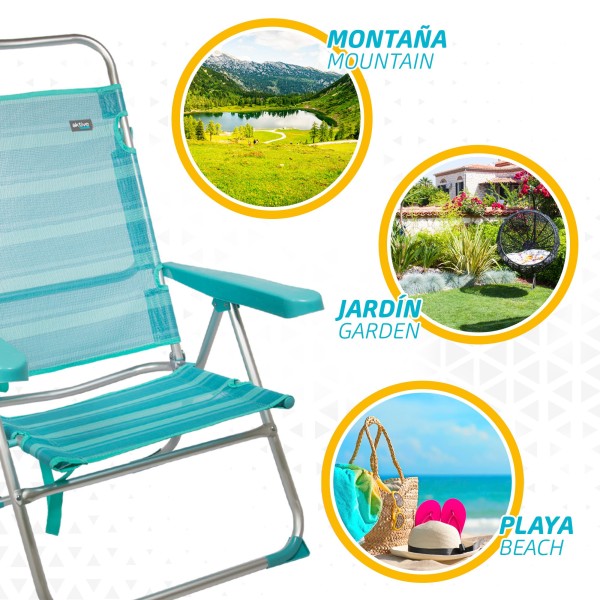 Pack ahorro 2 sillas playa turquesa 48x57x99 cm | Distria