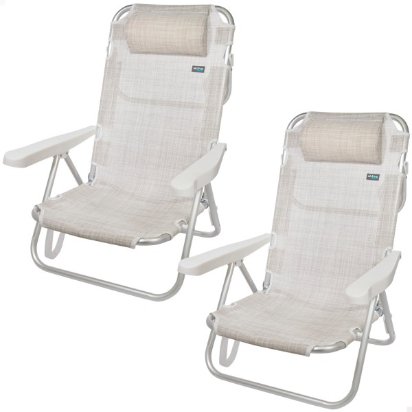 Pack ahorro 2 sillas playa beige 48x46x84 cm | Distria