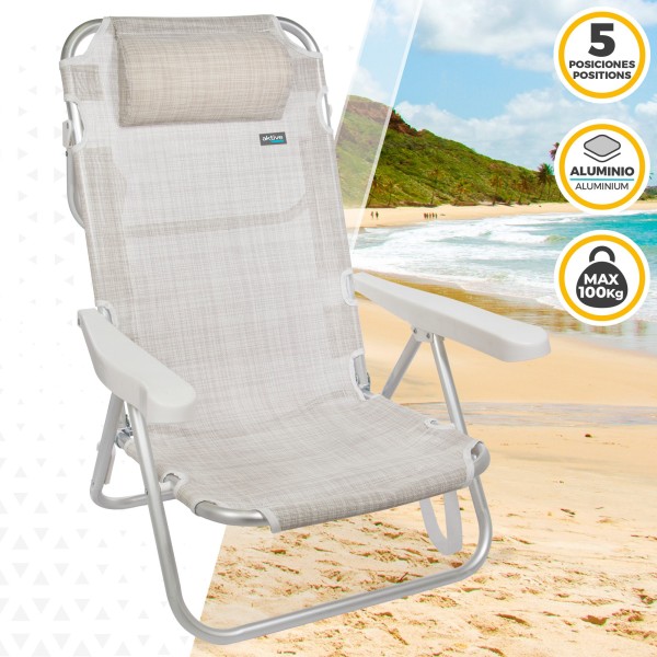 Pack ahorro 2 sillas playa beige 48x46x84 cm | Distria
