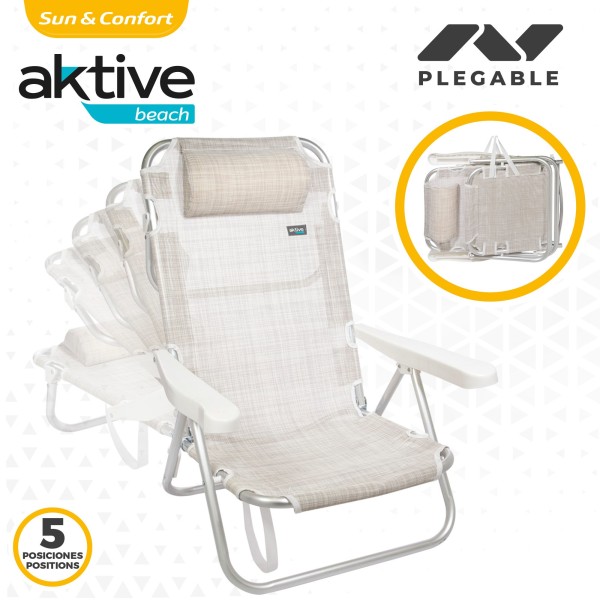 Pack ahorro 2 sillas playa beige 48x46x84 cm | Distria