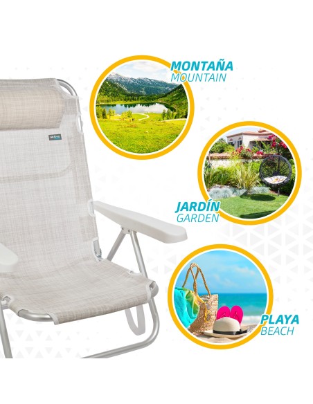 Pack ahorro 2 sillas playa beige 48x46x84 cm | Distria