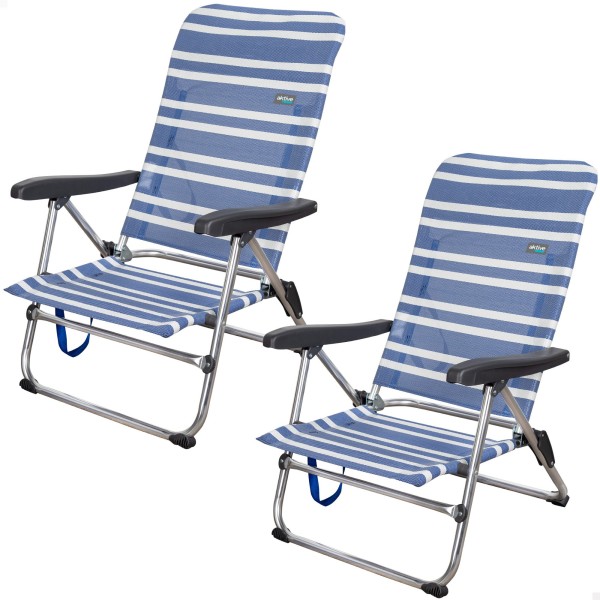 Pack ahorro 2 sillas playa azul y blanco 47x50x85 cm | Distria