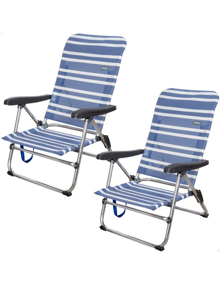 Pack ahorro 2 sillas playa azul y blanco 47x50x85 cm | Distria