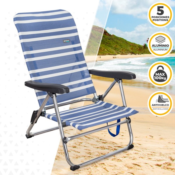 Pack ahorro 2 sillas playa azul y blanco 47x50x85 cm | Distria