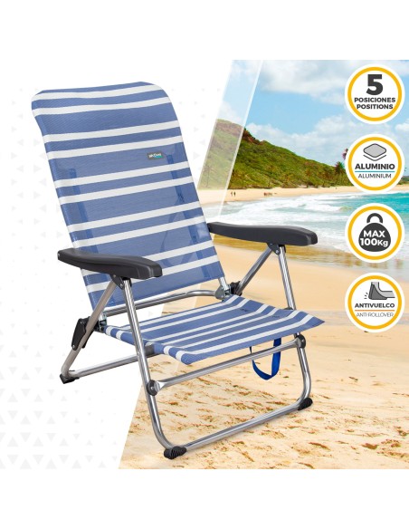 Pack ahorro 2 sillas playa azul y blanco 47x50x85 cm | Distria