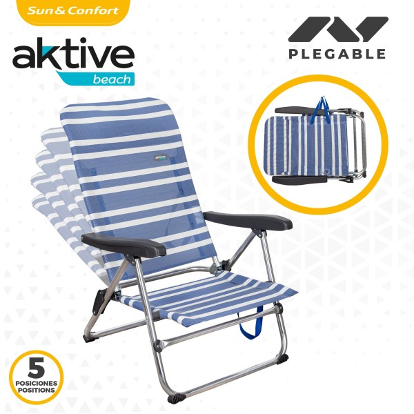 Pack ahorro 2 sillas playa azul y blanco 47x50x85 cm | Distria