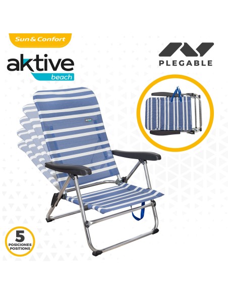Pack ahorro 2 sillas playa azul y blanco 47x50x85 cm | Distria