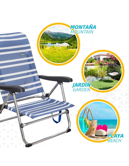 Pack ahorro 2 sillas playa azul y blanco 47x50x85 cm | Distria