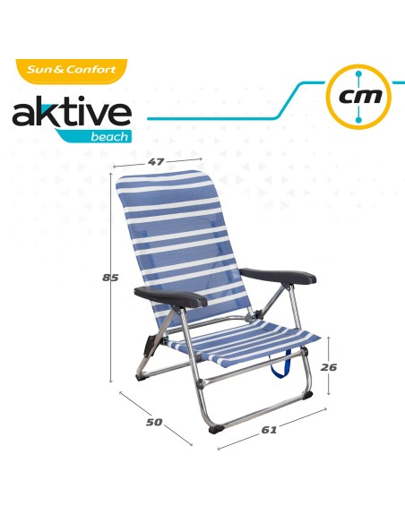 Pack ahorro 2 sillas playa azul y blanco 47x50x85 cm | Distria
