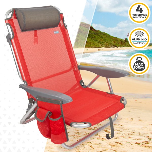 Pack ahorro 2 sillas playa rojo 51x45x76 cm | Distria