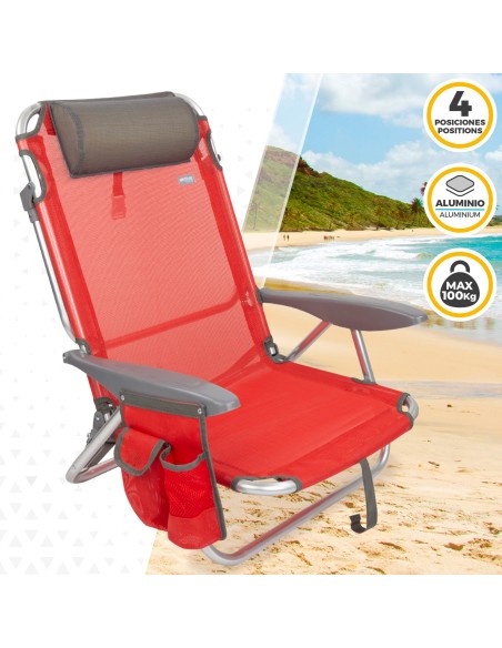 Pack ahorro 2 sillas playa rojo 51x45x76 cm | Distria