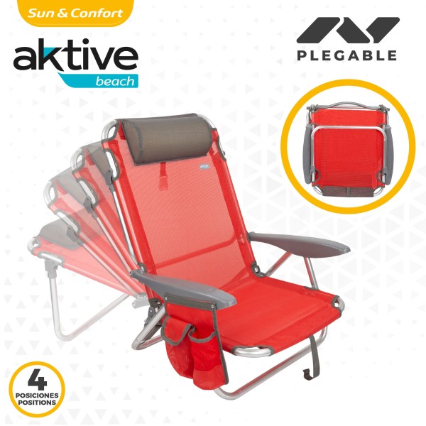 Pack ahorro 2 sillas playa rojo 51x45x76 cm | Distria