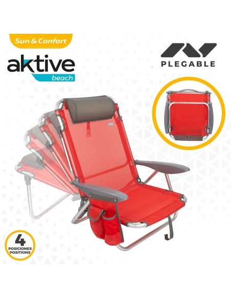 Pack ahorro 2 sillas playa rojo 51x45x76 cm | Distria